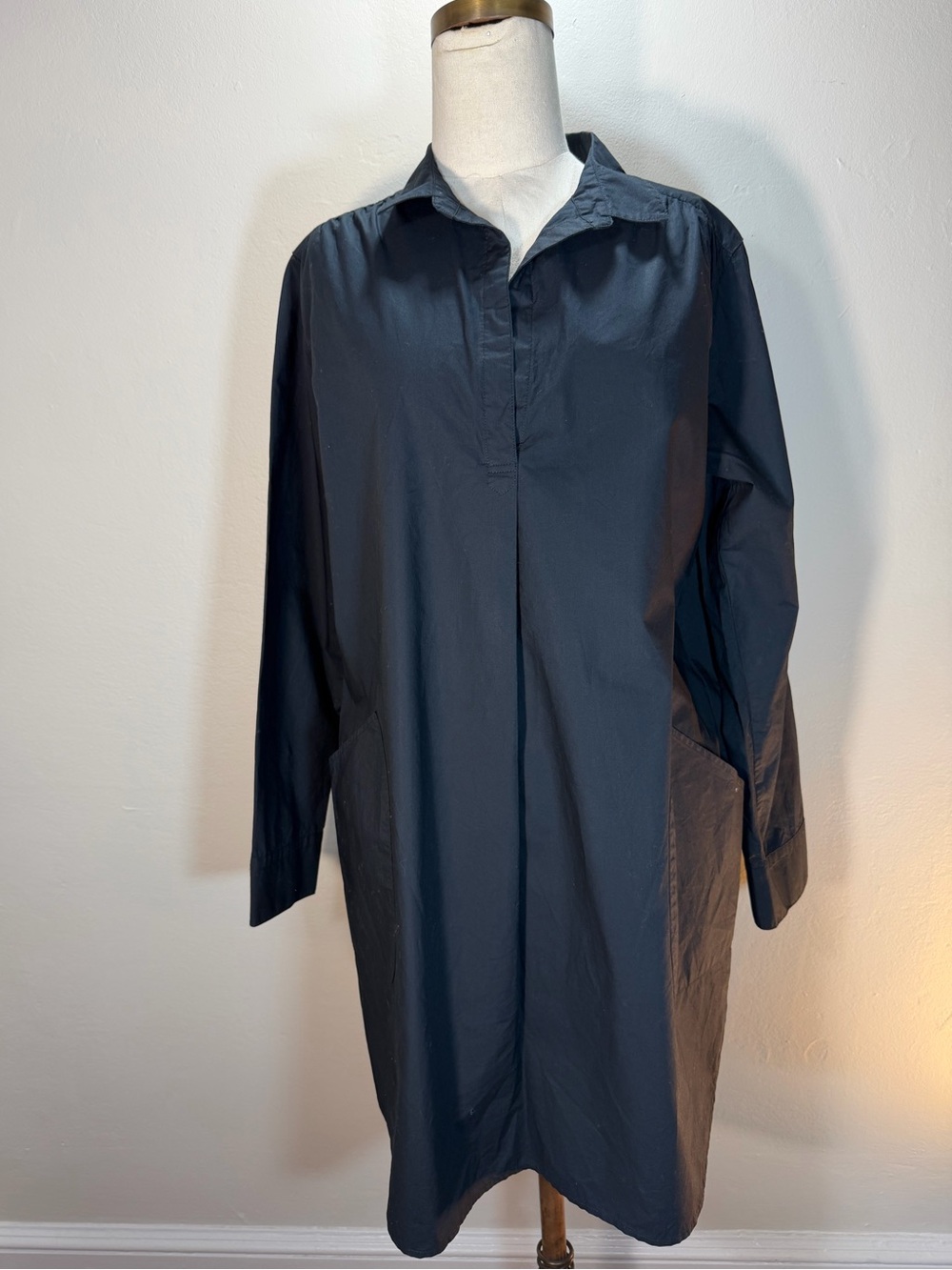 Sundays Anthropologie Black Cotton Long Sleeve Shirt Dress with Pockets